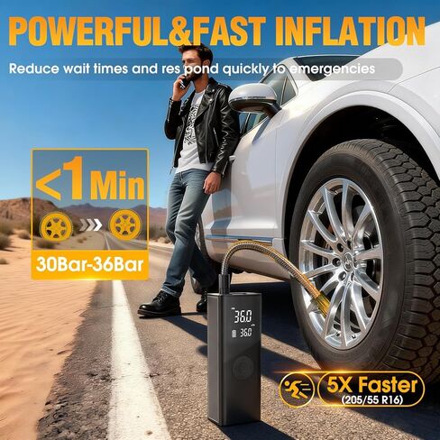 Tire Inflator Portable Air Compressor - 5X Faster 180PSI Cordless Air Pump for Car Tires with Digital Pressure Gauge, Auto Shutoff & Emergency LED Light,Tire Pump for Cars, Motorcycles, Bikes, Balls in Kuwait