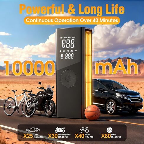 Tire Inflator Portable Air Compressor - 5X Faster 180PSI Cordless Air Pump for Car Tires with Digital Pressure Gauge, Auto Shutoff & Emergency LED Light,Tire Pump for Cars, Motorcycles, Bikes, Balls in Kuwait