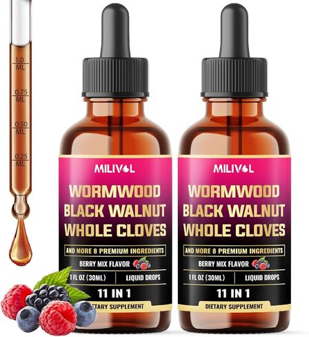 2 عبوة من 30 مل - 11in1 مستخلص صبغة الجوز الأسود مع القرنفل الكاملة ، والبربرين و 8 أكثر - 4 أشهر إمدادات - 2 أوقية - نكهة مزيج التوت in Kuwait