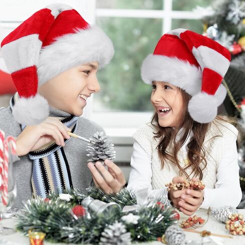 Phyxin سانتا قبعة شريطية قبعة عيد الميلاد الكبار القطيفة قبعة سانتا كلوز عيد الميلاد الأبيض in Kuwait