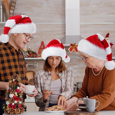 Phyxin سانتا قبعة شريطية قبعة عيد الميلاد الكبار القطيفة قبعة سانتا كلوز عيد الميلاد الأبيض in Kuwait