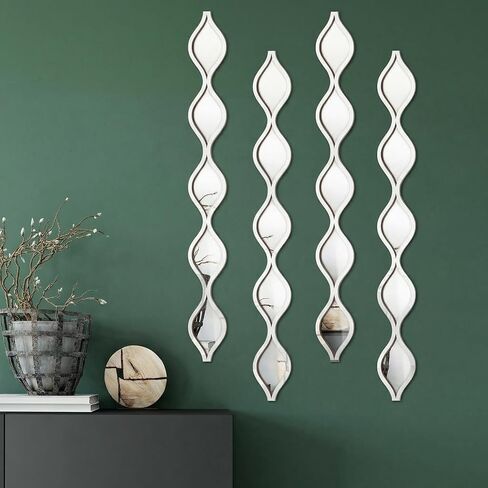Qunclay Teardrop Mirror Wall Art Decorative Mirror Wall Decor Long Narrow Wall Art for Apartment Living Room Bathroom Bedroom Entryway(Gold,4 Pcs) in Kuwait
