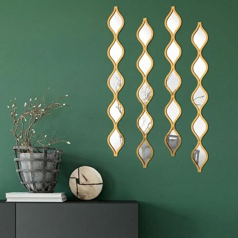 Qunclay Teardrop Mirror Wall Art Decorative Mirror Wall Decor Long Narrow Wall Art for Apartment Living Room Bathroom Bedroom Entryway(Gold,4 Pcs) in Kuwait