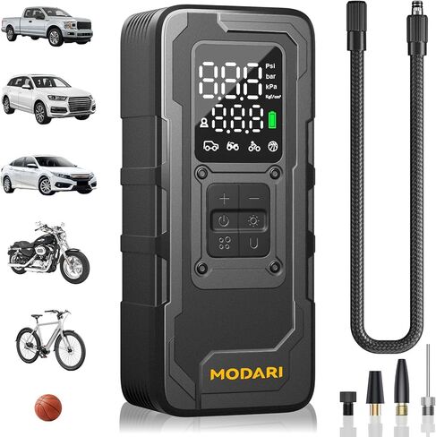 ضاغط هواء محمول لنفخ الإطارات - مضخة هواء أسرع 4 مرات بقوة 160 رطل لكل بوصة مربعة لإطارات السيارات - منفاخ إطارات السيارة اللاسلكي مع مقياس الضغط - منفاخ الإطارات المحمول للسيارة والبيك اب والمحرك والمزيد in Kuwait