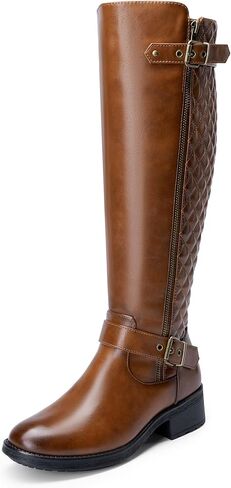 DREAM PAIRS Women's Knee High Boots Low Block Heel Riding Boots Round Toe Side Zipper Biker Motorcycle Buckle Boots in Saudi Arabia