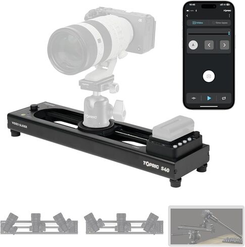 Accsoon toprig Camera Slider, Adjustable 24''/60cm Motorized Aluminum Alloy Video Slider with Full Button Control, Support APP-Video Mode/Time-lapse/Loop Mode, 120° Panoramic Shooting, Easy to Install in Kuwait
