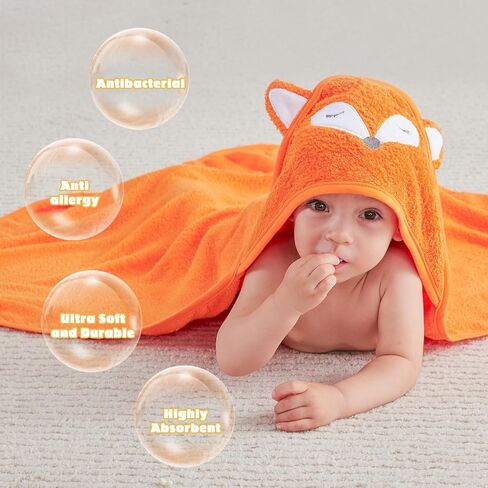 Touchat Hooded Baby Towels, Soft and Hypoallergenic Baby Bath Towels with Hood for Toddler Infant Newborn, Large and Absorbent Toddler Towels for Baby Boy Girl (Puppy, 35.1''x35.1'') in Kuwait