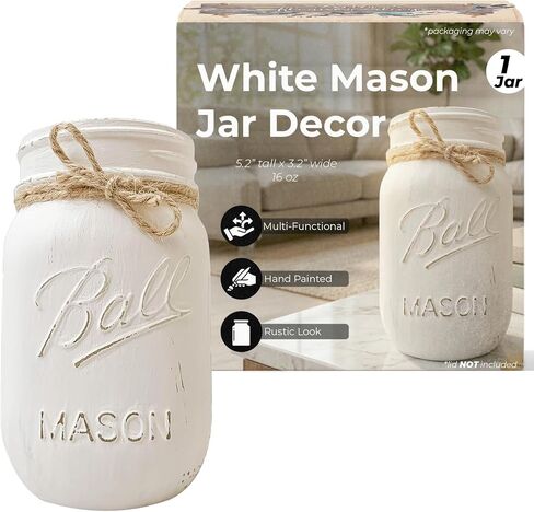 White Mason Jar Centerpieces for Tables, Mason Jar Centerpieces White, Pint Mason Jars For Centerpieces, Painted Mason Jars for Centerpieces, Small Mason Jars Pen Holder, White Mason Jar Decor in Kuwait