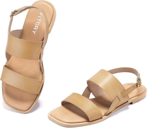 FITORY Women's Flat Sandals Fashionable Square Open Toe Adjustable Buckle Slippers Summer Size 6-11 in Kuwait