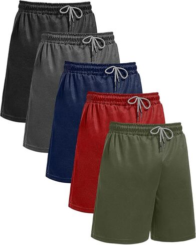 5 قطع من شورتات الصالة الرياضية للرجال مقاس 7 بوصات، شورتات الجري الرياضية للرجال سريعة الجفاف وشبكة نشطة للرجال مع جيوب (أسود، رمادي داكن، رمادي فاتح، كحلي، أخضر جيشي، L) in Kuwait