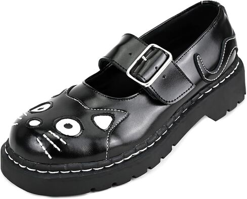 حذاء TUK Kitty Cat Black Mary Janes للنساء، حذاء أكسفورد بحزام الكاحل عند الأصابع | نساء الولايات المتحدة 12 in Saudi Arabia