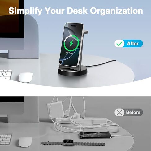 لمحطة شحن الشاحن اللاسلكية Magsafe: 3 في 1 15W Stand Magnetic Qi Charger Stand for iPhone 16e 16e in Kuwait