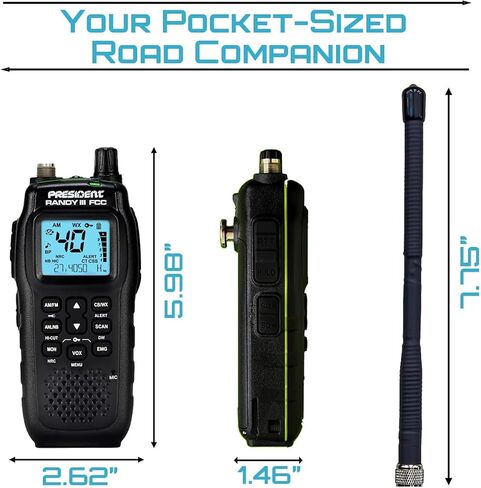 President Electronics Randy II FCC - First FCC Approved AM/FM Handheld CB Radio, Weather Radio, Portable CB Radio, Bundle with 2.15 dBi Gain Tactical Antenna and Keychain in Saudi Arabia