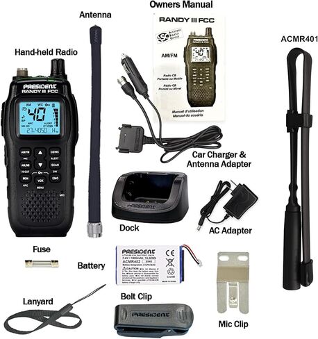 President Electronics Randy II FCC - First FCC Approved AM/FM Handheld CB Radio, Weather Radio, Portable CB Radio, Bundle with 2.15 dBi Gain Tactical Antenna and Keychain in Saudi Arabia