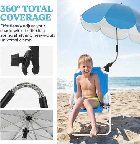 30 Inches Chair Umbrella with Clamp,Waterproof Umbrella Sunshade for Child Outdoor,Bike Wheelchair Umbrella with Holder Clip on Umbrella on Beach Chairs,Strollers,Wheelchairs(Chair Not Include) in Kuwait