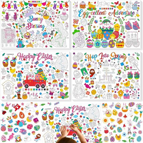 Thanksgiving Coloring Placemats, Set of 20 Paper Placemats & 80+ Autumn Stickers 4 Designs Turkey Coloring Activity Paper for DIY Painting Drawing Banner/Tablecloth for Autumn Theme Party, Wall Decor in Kuwait
