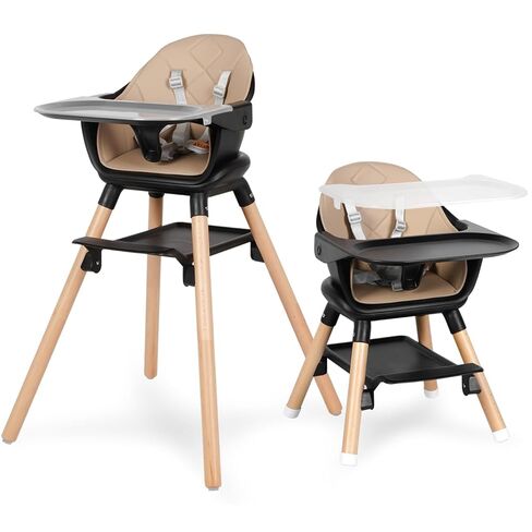Baby High Chair, 6 in 1 Convertible Wooden High Chairs for Babies and Toddlers, Baby HighChair with Removable Double Tray & Adjustable Footrest in Saudi Arabia