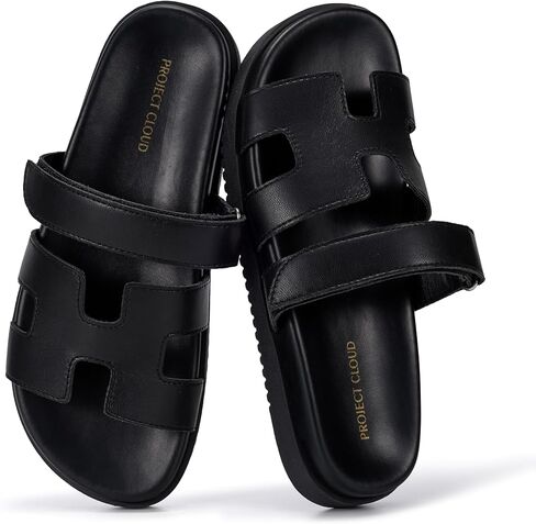 صنادل نسائية من الجلد الطبيعي 100% من Project Cloud - صنادل سهلة الارتداء من الإسفنج الذكي أحذية نسائية - صنادل نسائية عصرية ذات نعل سميك مريحة للنساء مع تفاصيل مقصوصة (مايفن) in Kuwait