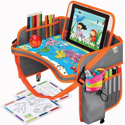Kids Travel Tray - Waterproof Car Tray for Kids - Car Seat Travel Trays for Toddler - Travel and Road Trip Essentials Kids - Lap Desk with Storage -Baby Airplane Travel Accessories (Pink) in Kuwait