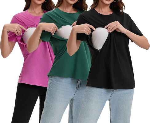 قمم الأمومة من 3 عبوات راحة الرضاعة الطبيعية للتمريض ملابس الحمل in Kuwait