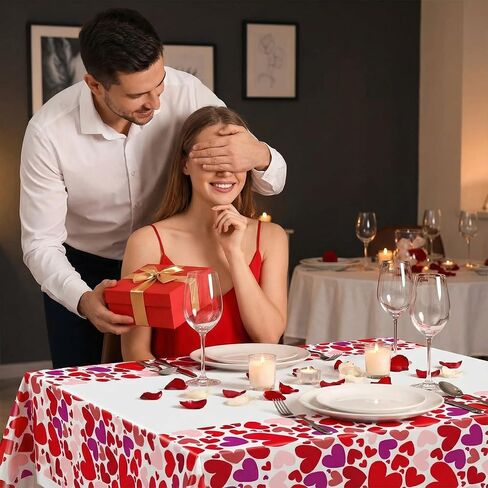 مفرش طاولة عيد الحب البلاستيكي للاستعمال مرة واحدة، غطاء طاولة متعدد الألوان على شكل قلوب لمستلزمات حفلات عيد الحب، مقاس 42 × 70 بوصة (2) in Saudi Arabia