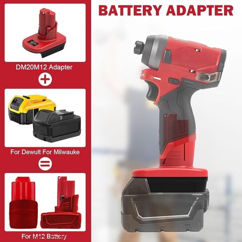 DM20M12 Adapter for Milwaukee M12 12V Power Tools, Battery Adapter Convert for Dewalt 20V & for Milwaukee 18V Li-ion Battery to for Milwaukee M12 12V Power Tools in Kuwait