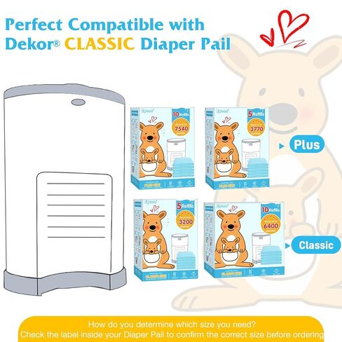 5 أكياس تعبئة الحزمة Pail Pail Pail متوافقة مع Dekor Classic Diaper Pail ، 40 ٪ تعبئة الطول الإضافي يحمل ما يصل إلى 3200 حفاضات ، والتحكم في الرائحة متعددة الطبقات (رائحة الطفل) in Saudi Arabia