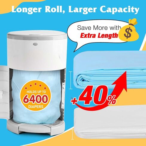 5 أكياس تعبئة الحزمة Pail Pail Pail متوافقة مع Dekor Classic Diaper Pail ، 40 ٪ تعبئة الطول الإضافي يحمل ما يصل إلى 3200 حفاضات ، والتحكم في الرائحة متعددة الطبقات (رائحة الطفل) in Saudi Arabia