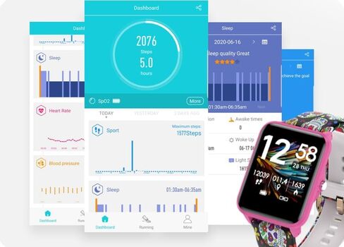 bemi Kix-m Smartwatch Fitness Tracker - Heart Rate Monitor, Blood Oxygen, Sleep Tracking, Pedometer Step Calories Tracker - 1.5 Inch Touchscreen IP68 Waterproof Women Men - Black in Kuwait