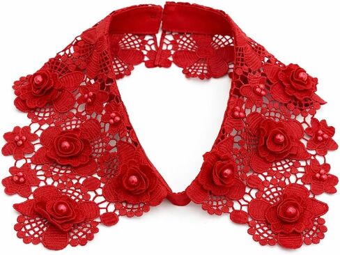 قطعة واحدة من Heyiwell للسيدات والفتيات من الدانتيل والدانتيل المزين بالزهور وياقة صناعية قابلة للفصل لإكسسوارات الملابس والسترات والقميص، أحمر in Kuwait