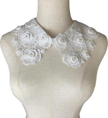 Heyiwell 1PC Lady Girls Pearl Lace Floral Hollow Out Detachable False Collar for Shirt Sweater Clothing Accessories,Red in Kuwait