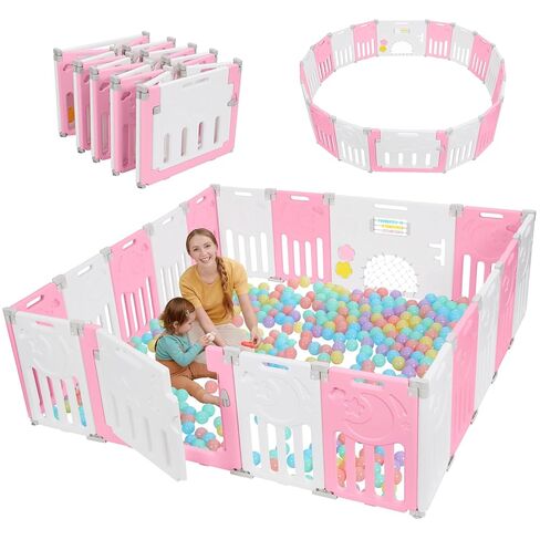 Baby Playpen, 14-Panel Foldable Play Pen for Babies 6-12 Months, Grey White | Foldable, Variable Shape, Anti-Pinch Design, with Game Panel and Safety Gate in Saudi Arabia