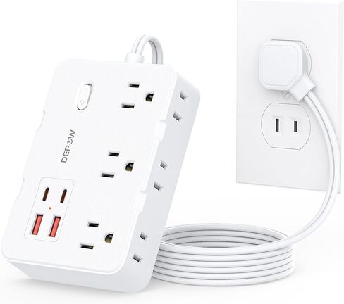 3 Prong to 2 Prong Adapter Power Strip - 6 Outlets & 4 USB Ports (2 USB-C), 1050J Two Prong Surge Protector, 5FT Braided Extension Cord, Wall Mount - Ideal for Old Houses Non-Grounded Outlets in Kuwait