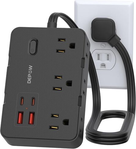 3 Prong to 2 Prong Adapter Power Strip - 6 Outlets & 4 USB Ports (2 USB-C), 1050J Two Prong Surge Protector, 5FT Braided Extension Cord, Wall Mount - Ideal for Old Houses Non-Grounded Outlets in Saudi Arabia