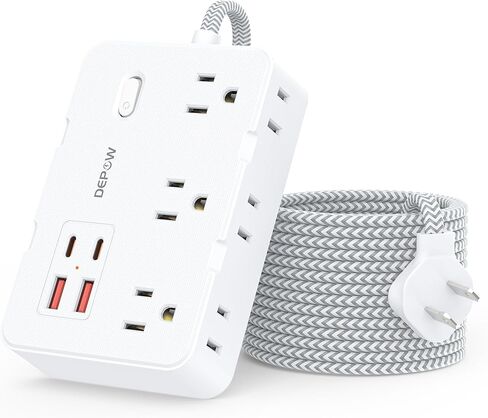 3 Prong to 2 Prong Adapter Power Strip - 6 Outlets & 4 USB Ports (2 USB-C), 1050J Two Prong Surge Protector, 5FT Braided Extension Cord, Wall Mount - Ideal for Old Houses Non-Grounded Outlets in Saudi Arabia