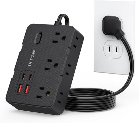 3 Prong to 2 Prong Adapter Power Strip - 6 Outlets & 4 USB Ports (2 USB-C), 1050J Two Prong Surge Protector, 5FT Braided Extension Cord, Wall Mount - Ideal for Old Houses Non-Grounded Outlets in Saudi Arabia