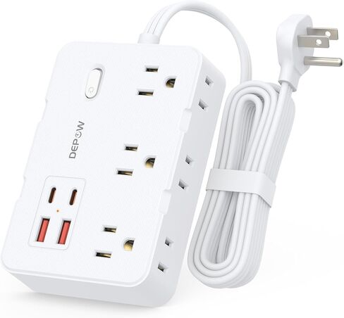 3 Prong to 2 Prong Adapter Power Strip - 6 Outlets & 4 USB Ports (2 USB-C), 1050J Two Prong Surge Protector, 5FT Braided Extension Cord, Wall Mount - Ideal for Old Houses Non-Grounded Outlets in Saudi Arabia