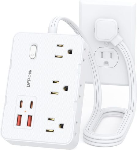 3 Prong to 2 Prong Adapter Power Strip - 6 Outlets & 4 USB Ports (2 USB-C), 1050J Two Prong Surge Protector, 5FT Braided Extension Cord, Wall Mount - Ideal for Old Houses Non-Grounded Outlets in Saudi Arabia