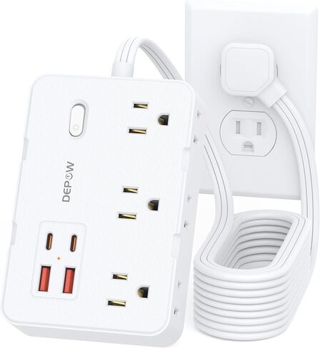 3 Prong to 2 Prong Adapter Power Strip - 6 Outlets & 4 USB Ports (2 USB-C), 1050J Two Prong Surge Protector, 5FT Braided Extension Cord, Wall Mount - Ideal for Old Houses Non-Grounded Outlets in Saudi Arabia