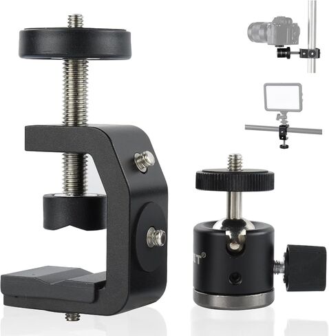 UTEBIT C Clamp Camera Mount Tripod Clamp with Mini Ball Head Desk Clamps（1/4 Thread Hole）C Clamp Mount with 1/4" Hot Shoe Compatible for Camera Woodworking Desktop in Kuwait