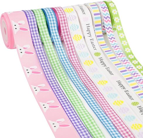 شريط تغليف الهالوين من HUIHUANG، شريط قطني متنوع مقاس 3/8 بوصة، شريط من الساتان Grosgrain، أشرطة فحص الجاموس لحرف الهالوين، تغليف الهدايا، تزيين الحفلات، 5 ياردة لكل منها، إجمالي 50 ياردة in Saudi Arabia