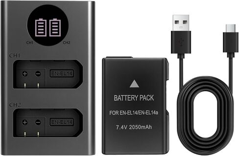 EN-EL14 / EN-EL14A حزم بطارية ليثيوم أيون ، 7.4V 2050MAH متوافق مع Nikon Digital Camera D3100 D3200 D3300 D3400 D5600 D5100 D5200 P7000 P7800 (1) in Kuwait