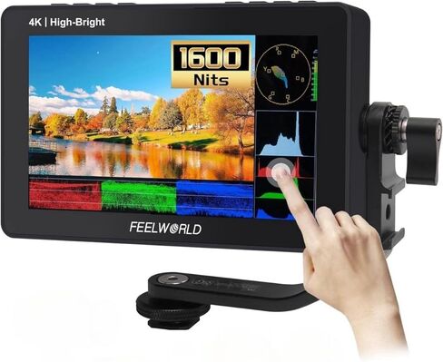 FEELWORLD F5 Prox Camera Monitor 5.5 Inch High Bright 1600 Nit Touch Screen 4K HDMI 1920 * 1080 3D LUT 5V Type-c Power Supply Full HD DSLR Field Video Monitor with Battery Tilt Arm 12V Adapter in Kuwait