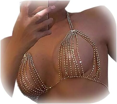 Sexy Bling Rhinstone Bra Body Chain Rhinstone Underwear Bra Harness Crystal Body Chain Jewelry Bikini Crystal Bralette Underwea for Women in Kuwait