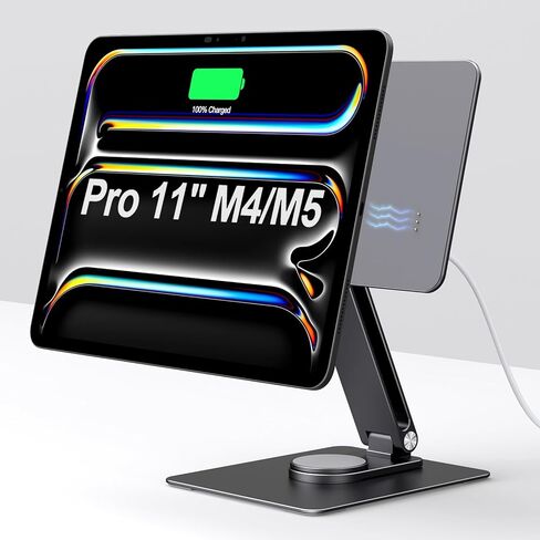 Magnetic iPad Stand with Wireless Charging 18W, 360° Rotating Aluminum Tablet Holder for iPad Pro M4 11-inch, Adjustable Desk Mount Series (M4-11inch) in Kuwait