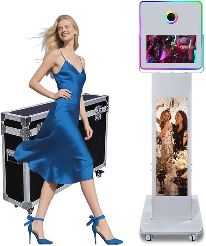 LCD Camera Photo Booth with 15.6" Mirror Touch Screen APP Control Mirror Photo Booth Selfie Station Shell Stand DIY Photobooth Machine with RGB Light (Photo Booth+Mini Printer) in Kuwait