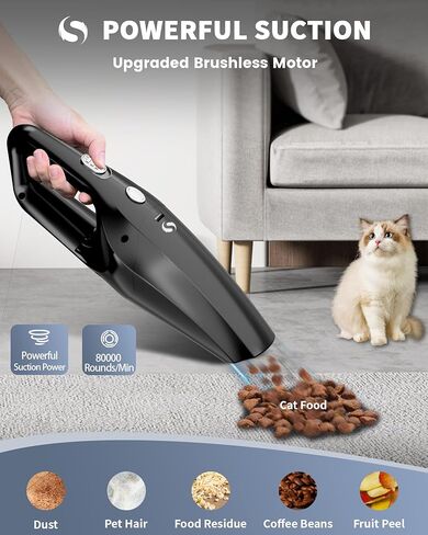 مكنسة كهربائية للسيارة لاسلكية قابلة لإعادة الشحن، مكنسة كهربائية محمولة بقوة 9 كيلو باسكال، شفط قوي، مكنسة سيارة محمولة خفيفة الوزن، ملحقات سيارة صغيرة محمولة باليد للمنزل والمكتب والأريكة وشعر الحيوانات الأليفة والغبار in Kuwait