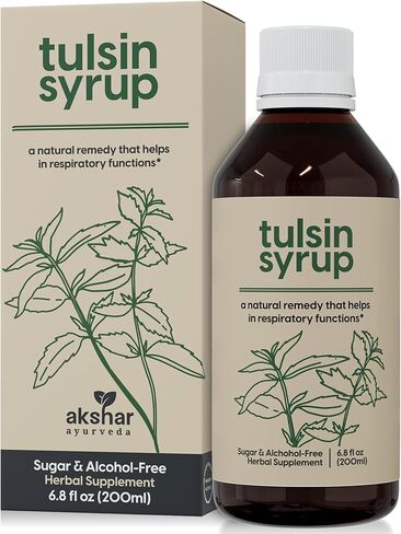 أكشار أيورفيدا - شراب تولسين، شراب السعال الطبيعي مع عرق السوس والزنجبيل والكركم والريحان وجوز مالابار - مكملات صحة الرئة التنفسية، وتخفيف المخاط وشراب العافية القصبي (6.8 أونصة سائلة) in Kuwait