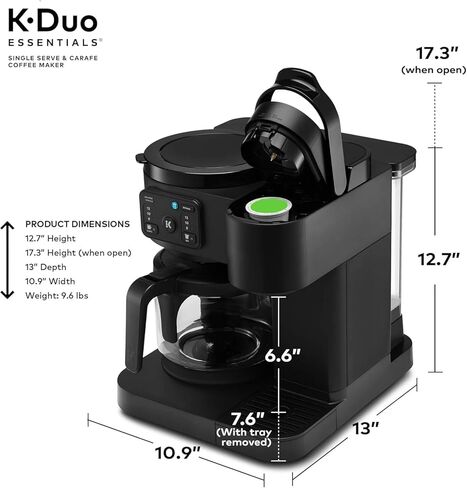 Keuriigk K-Duo Essentials صانع القهوة الساخنة والمثلجة مع Carafe المكونة من 12 كوبًا ، وجبات Kcup Bods & Coffee ، وأحجام متعددة من المشروب ، و 72 أوقية الخزان ، وميزة إيقاف التوقف (Moonlight Gray) in Saudi Arabia