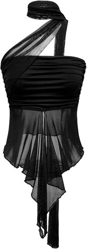 Milumia Women Bandeau Tops Ruched Mesh Halter Shirts with Scarf in Saudi Arabia